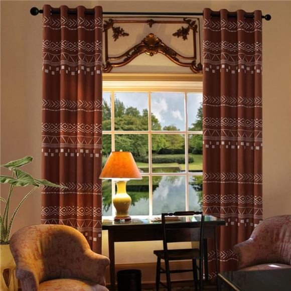 Rust Fall Curtains 84 Inch Length for Living Room,Semi Sheer/Blackout,Mudcloth - Picture 2 of 6